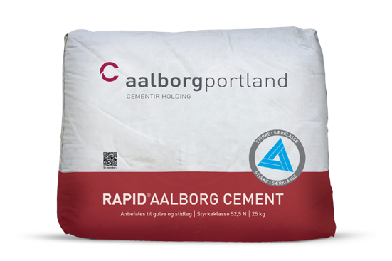 RAPID AALBORG CEMENT (CEM I 52,5 N (MS) (LA)) er en portlandcement, styrkeklasse 52,5 N. Produktet er fremstillet ved formaling af portlandcementklinker med tilsætning af op til 5 % kalkfiller. medium